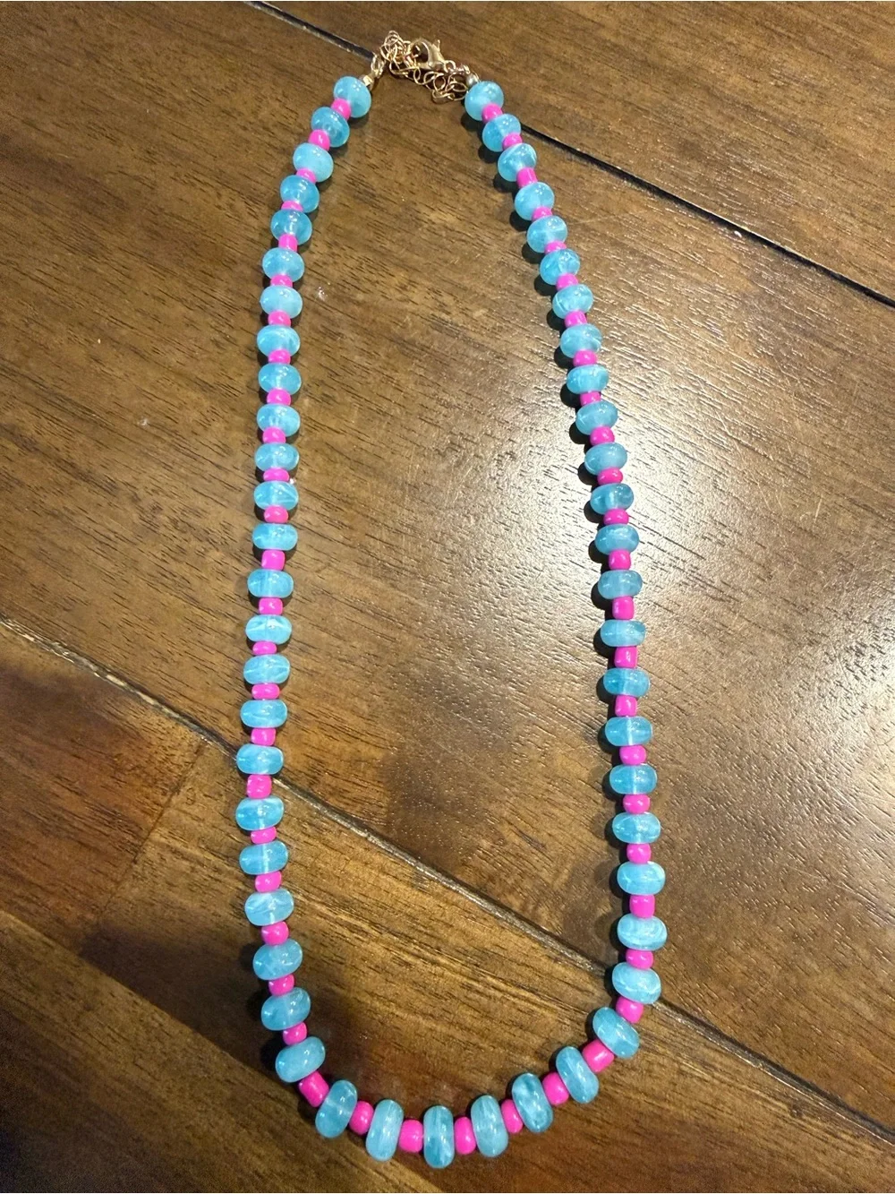 Turquoise and Pink Beaded Necklace with Gold Accents